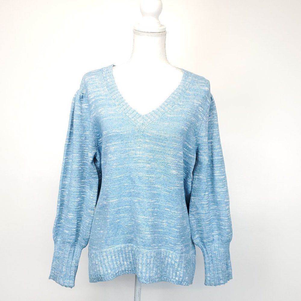 NIC+ZOE Evening Chill Sweater Coze Bishop Sleeve Ocean TideSize XL